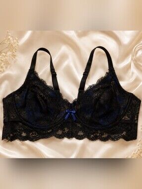 Pour Moi Women's Amour Convertible Wu Black and Blue Lace Bralette ~ 38D